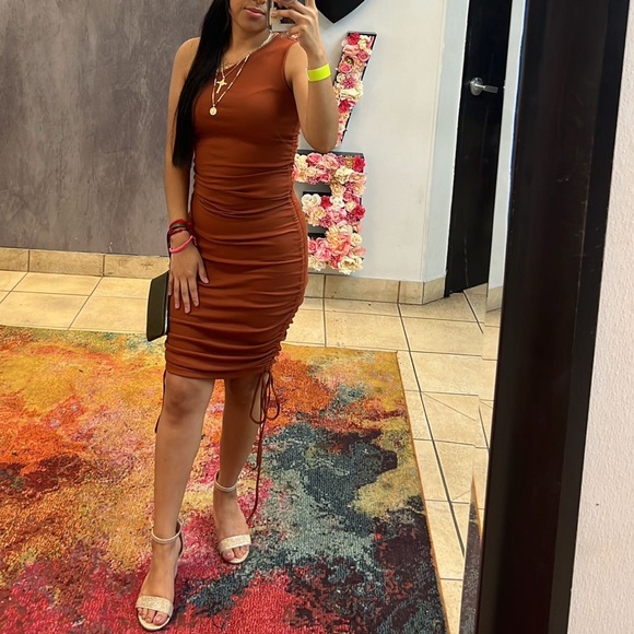 SHEIN Orange Asymmetrical Ruched Bodycon Dress (S) - Picture 1 of 6